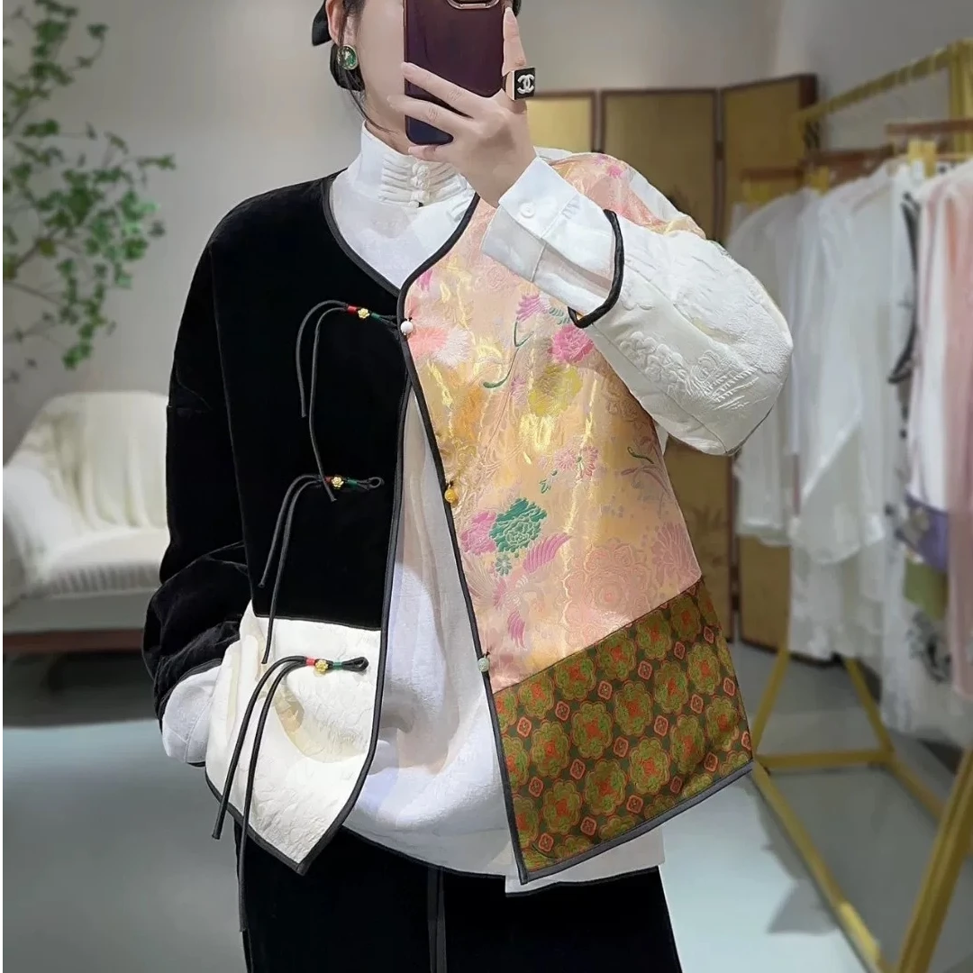 深圳南油女装新中式国风真丝丝绒棉服外套女---257