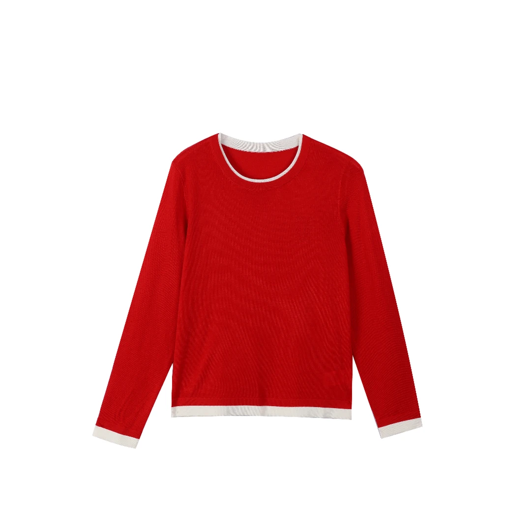 2387【拉夫订单】毛针织衫圆领秋季毛衣女装上衣撞色百搭毛针织衫