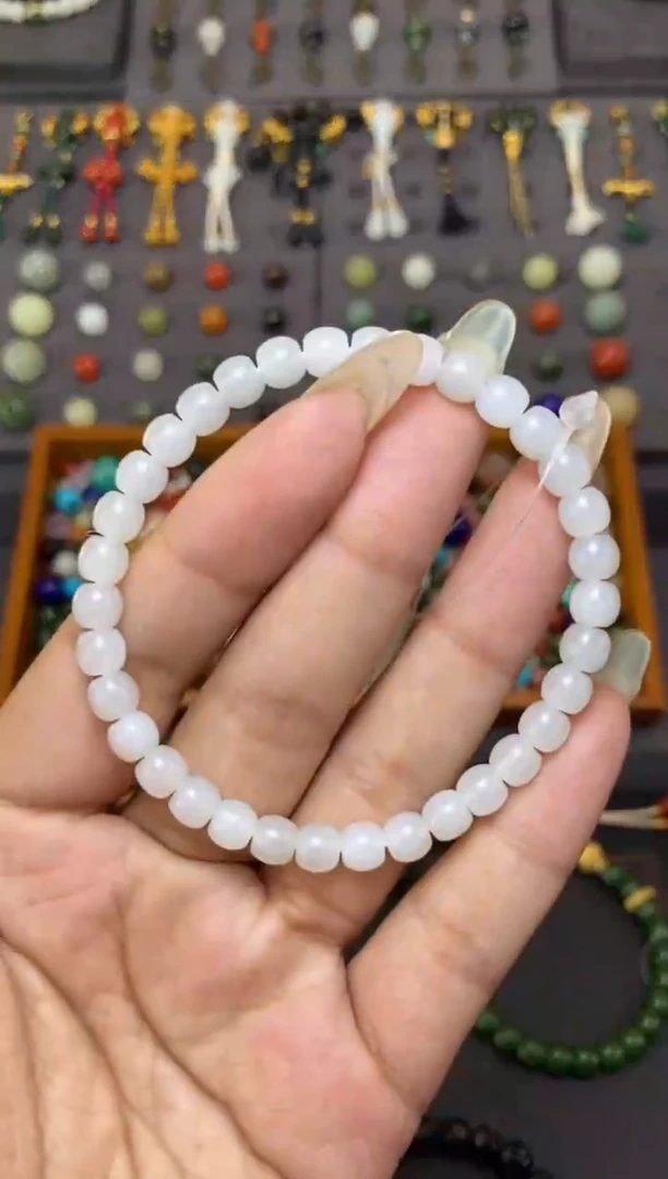 未镶嵌和田玉挂件6mm白玉老型手串