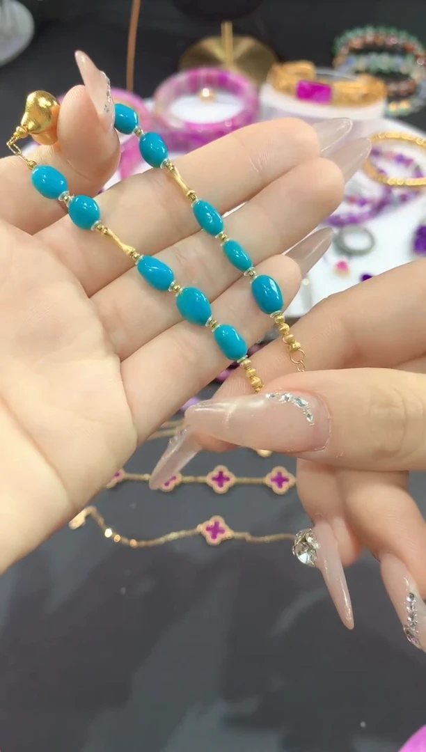 18K金镶嵌绿松石.手链