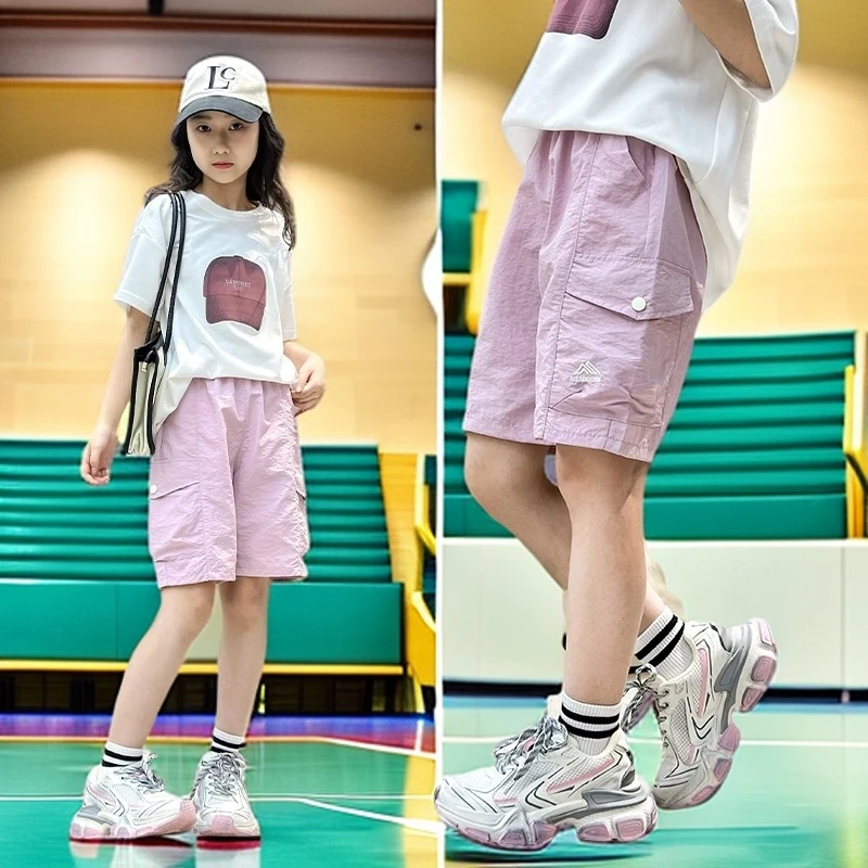 女童工装短裤2025夏季新款休闲百搭潮流运动洋气速干工装五分裤