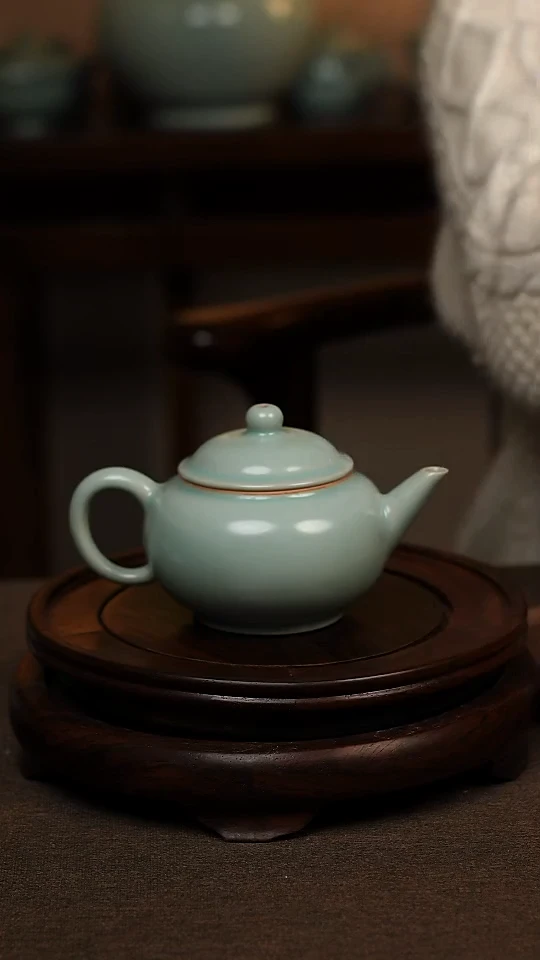 瓷片仿古天青全手工水瓶壶180ml 微瑕 不带礼盒