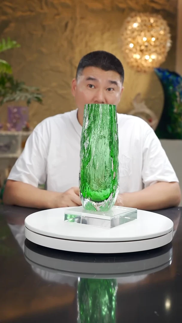 手工艺品琉璃冰川纹绿色花器