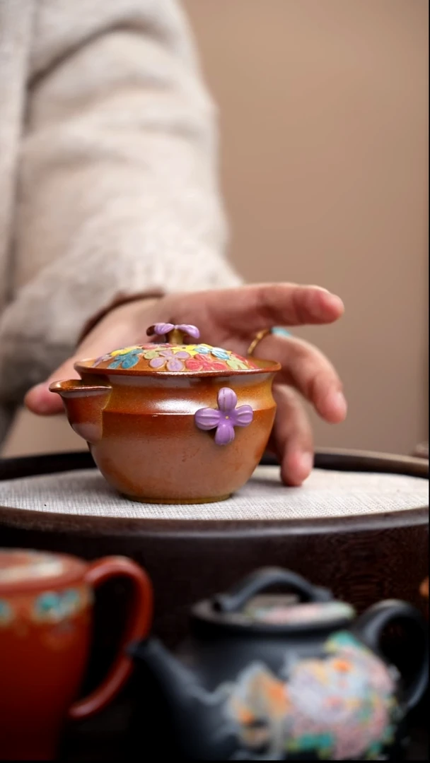 茶壶紫砂柴烧繁花手抓