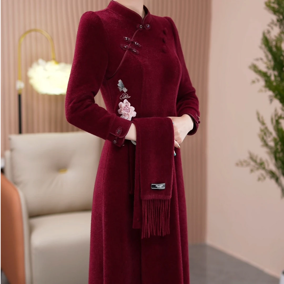 【芊恩女装】X24207冬季新款改良新中式旗袍连衣裙遮肚子收腰显气质