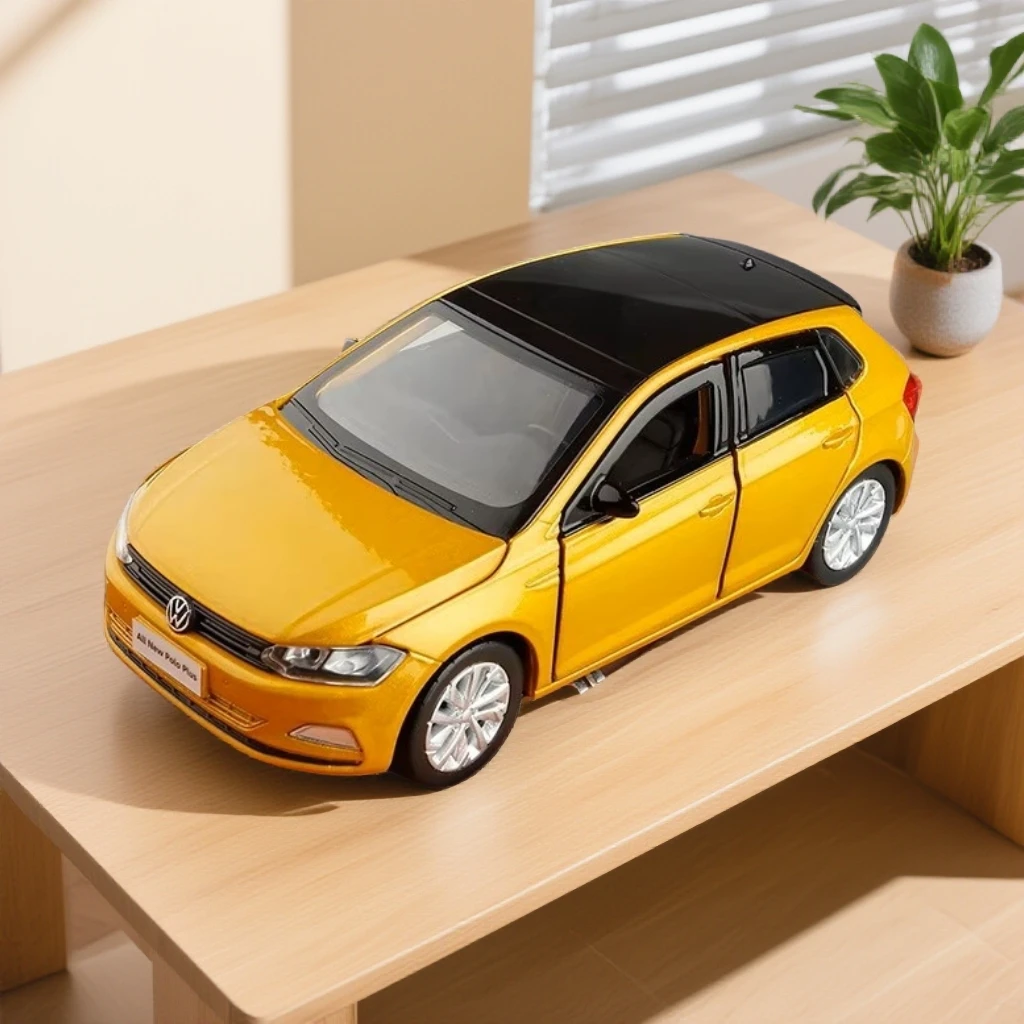 JKM玩具合金汽车模型1:32大众POLO波罗PLUS轿车声光六开门转向