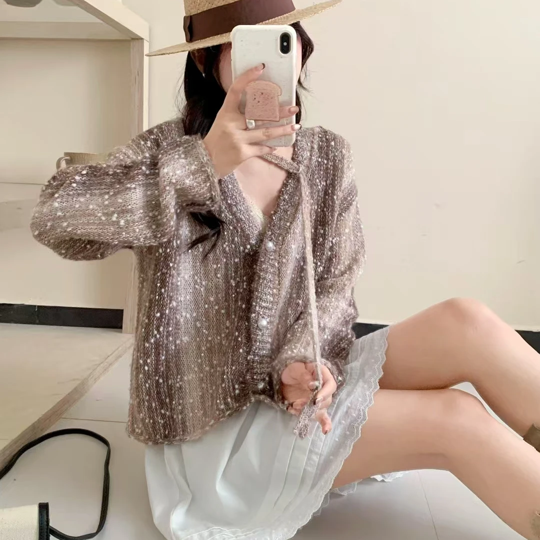 镂空宽松小众特色女长袖毛针织衫毛衣小香风轻奢女装小众法式
