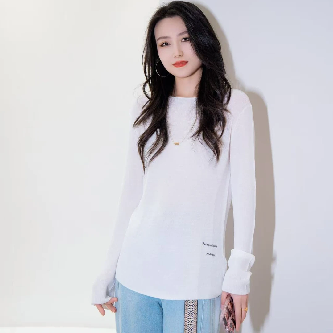 阿玛施AMASS【白月光】宽松百搭简约纯色长袖针织衫538037