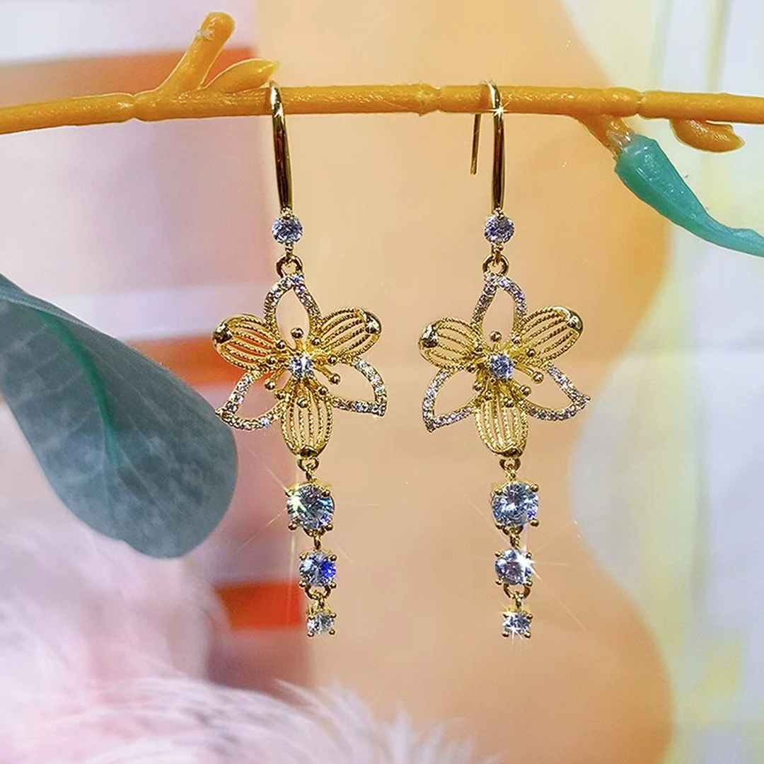 铜合金锆石耳饰 （782号）精致高端女人味花朵气质百搭耳饰耳环