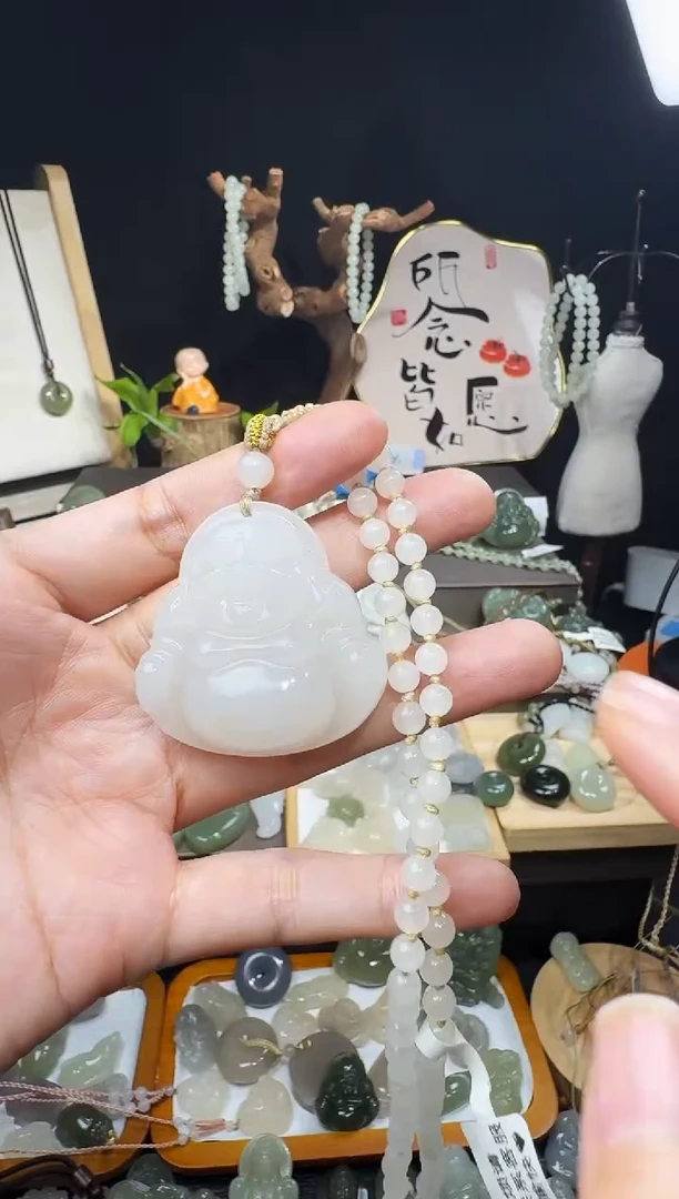 颈饰未镶嵌和田玉麻***冲40白玉佛公