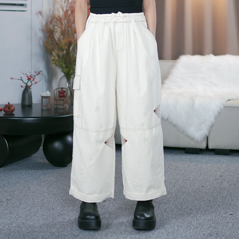 纯色拼接直筒牛仔长裤女裤子K020