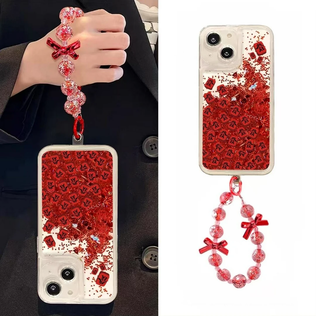 Lucky满屏红發适用iphone16/15pro流沙手机壳华为vivo小米oppo套