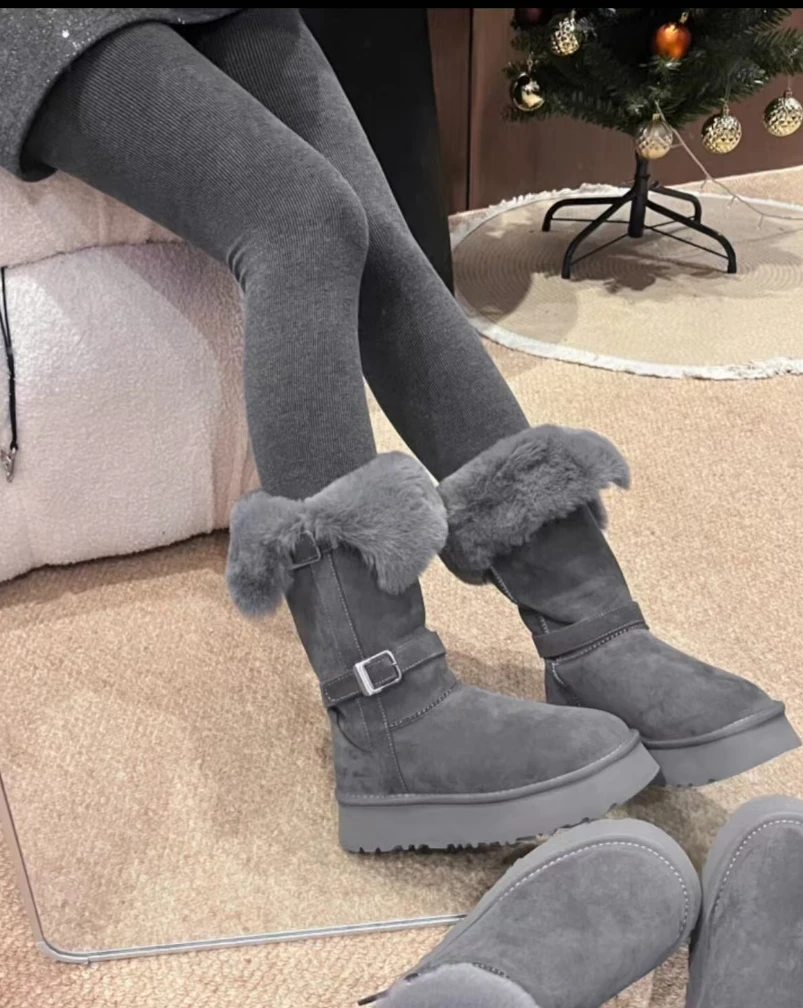 【河南桑坡31】桑坡雪地靴女冬新款骑士靴羊皮毛一体（高筒）