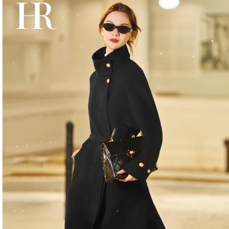 【HR赫莲娜】赫本风绵羊毛双面绒立领大衣通勤秋冬设计师款-