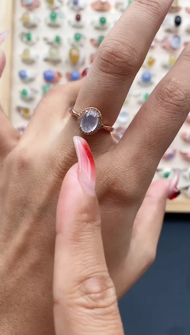 【闪购商品】翡翠戒指银S925镶嵌缅甸天然A货翡翠111 9+6