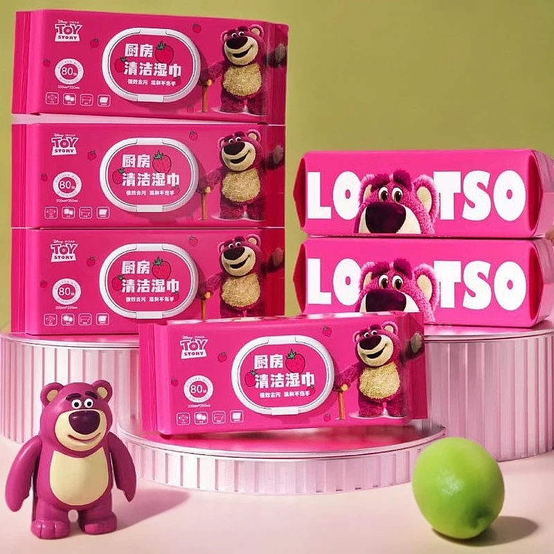 80抽草莓熊厨房湿巾加大加厚清洁油污厨房湿巾居家日用