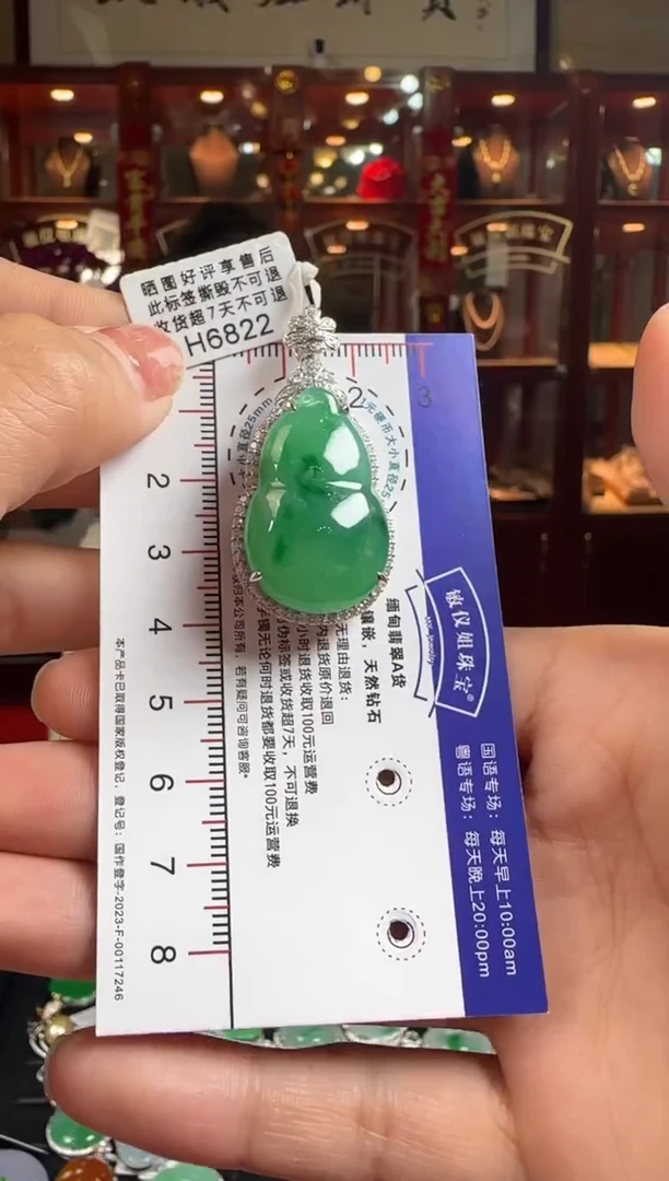 【闪购商品】翡翠颈饰18K金镶嵌H6822冰绿葫芦