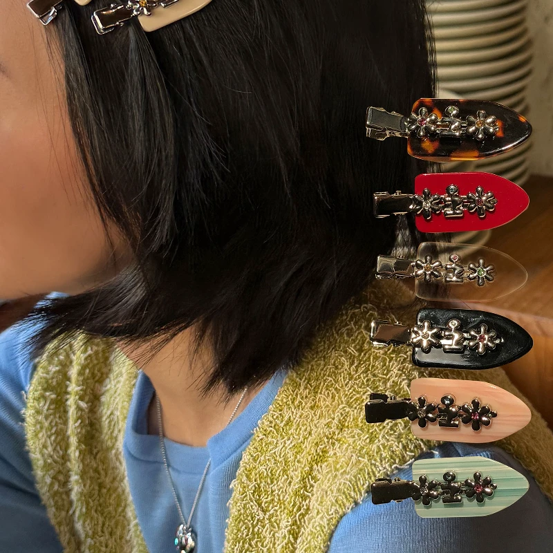 金属鼓鼓小花边夹醋酸鸭嘴夹刘海夹可爱发饰发夹头饰