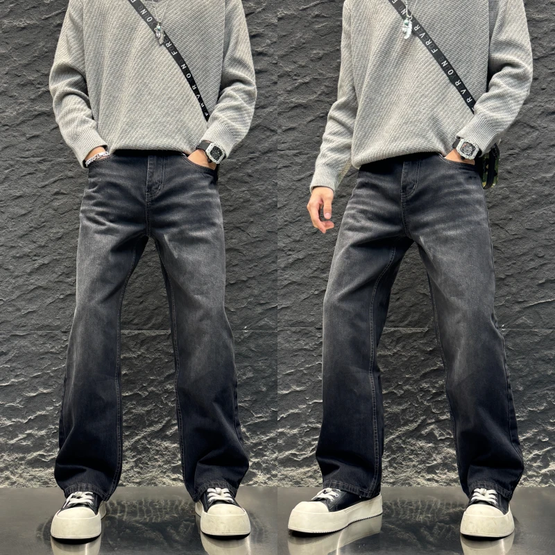 爆款男款加绒男裤潮流新款修身美式黑色秋冬感裤子百搭直筒宽松