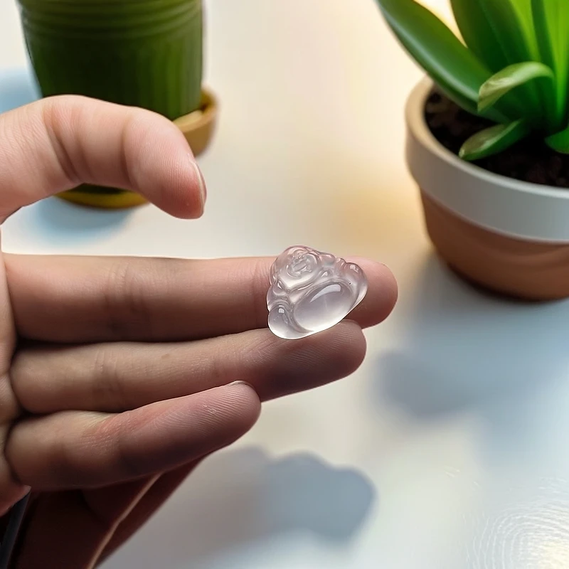 俄冰石英质玉白透柔光冰感女士小佛公吊坠