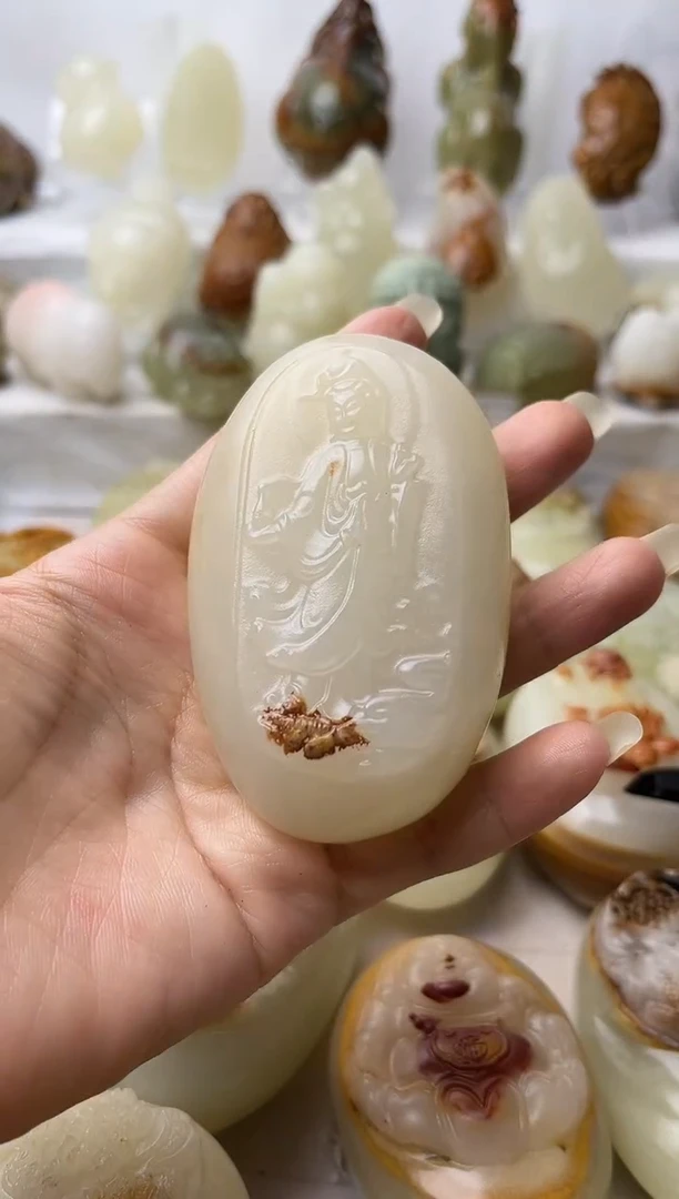 石材方解石手把摆件不退换观音