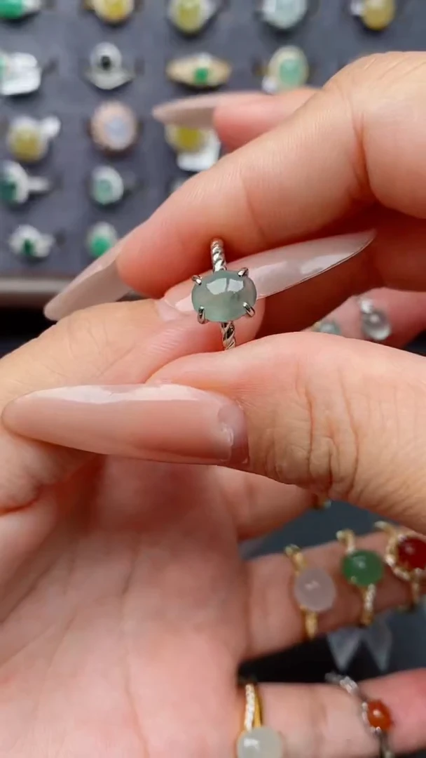 银S925镶嵌戒指翡翠天然A货翡翠111   1-