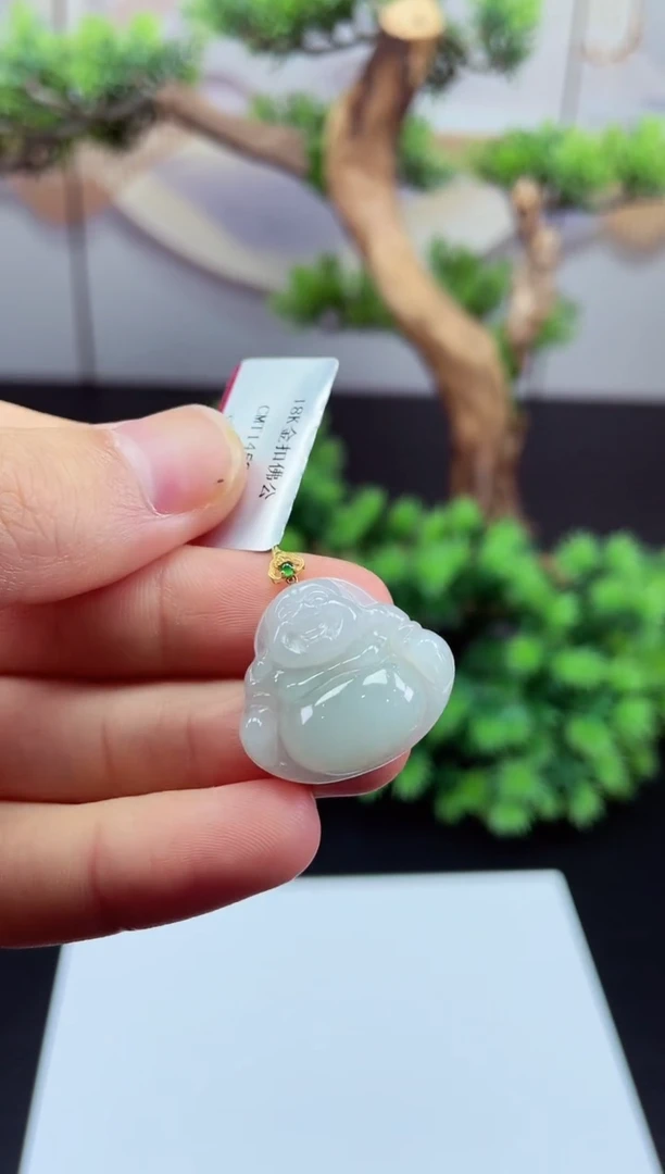 吊坠(不含链)18K金镶嵌翡翠佛公多样性发其一@@CMT1458-1