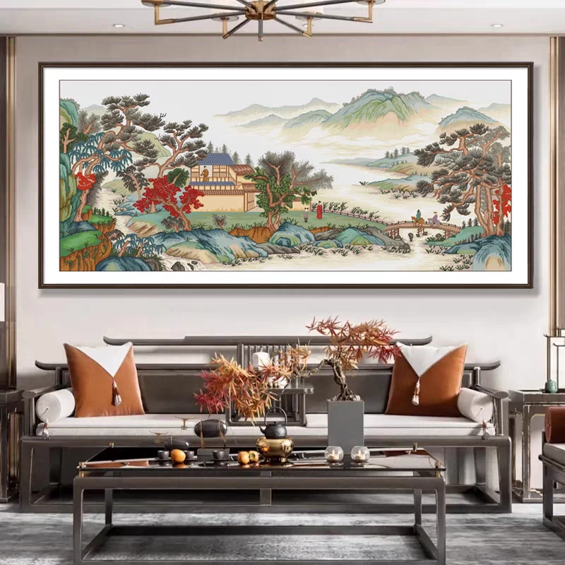 溪谷会友十字绣满绣58色勾边古典名画2025新款客厅书房高级感印花