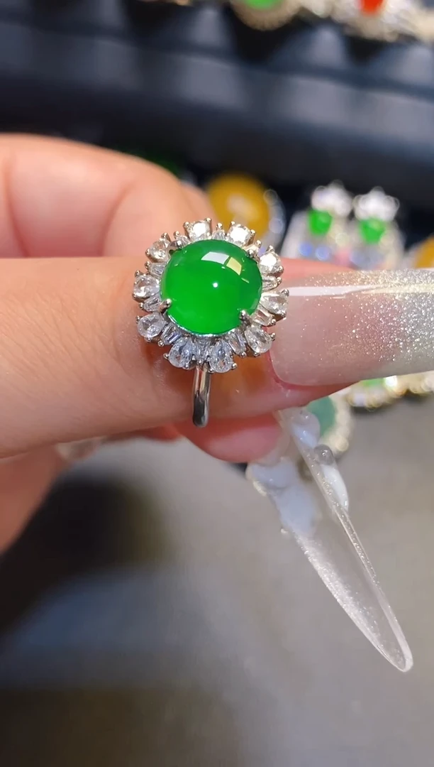 银S925镶嵌翡翠耳饰天然