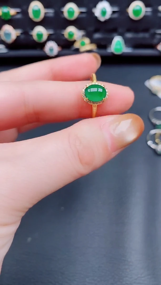 【闪购商品】翡翠戒指银S925镶嵌天然a货翡翠66