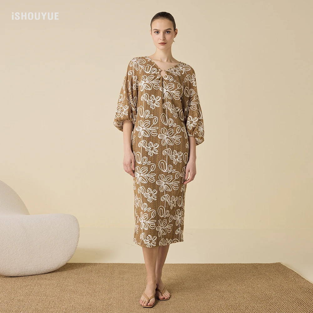 iSHOUYUE · 莫奈花园廓型袖连衣裙气质夏季度假气质宽松长裙