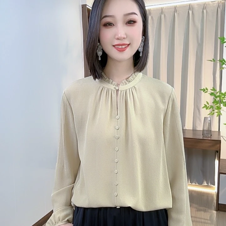 25年春夏长袖木耳边领口鬼绉衬衫XKSY51017