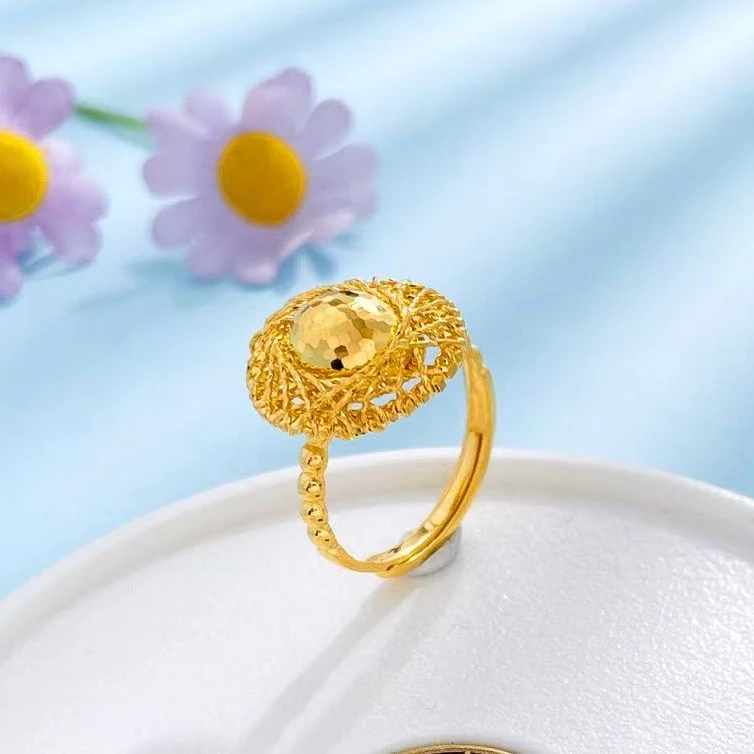 足金 镂空绕线活口爆闪鱼鳞鸽子蛋戒指 气质素款时尚精美