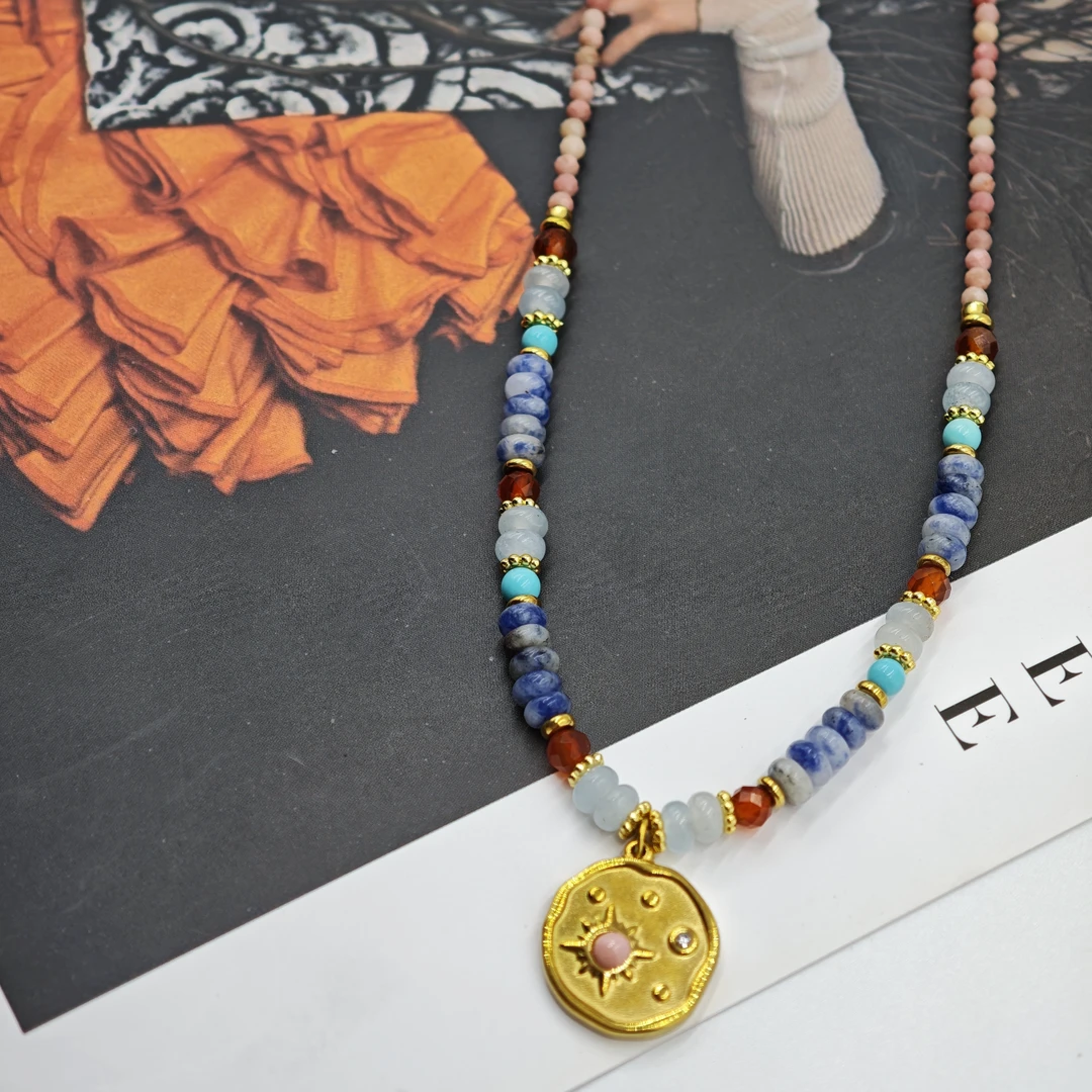 钛钢项链 [知否]法式复古串珠项链蓝色气质高级感设计小众颈链女