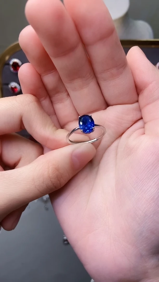 戒指蓝宝石银S925镶嵌111