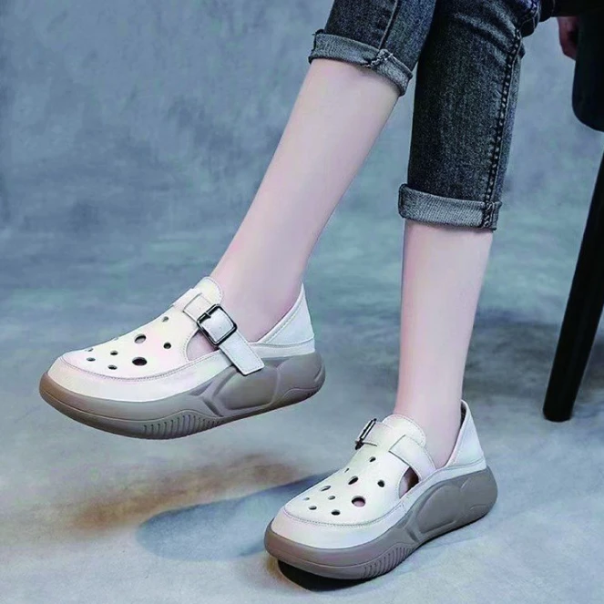 TX 2025新款透气夏季松糕跟低帮圆头通用女小皮鞋板鞋单鞋百搭sl