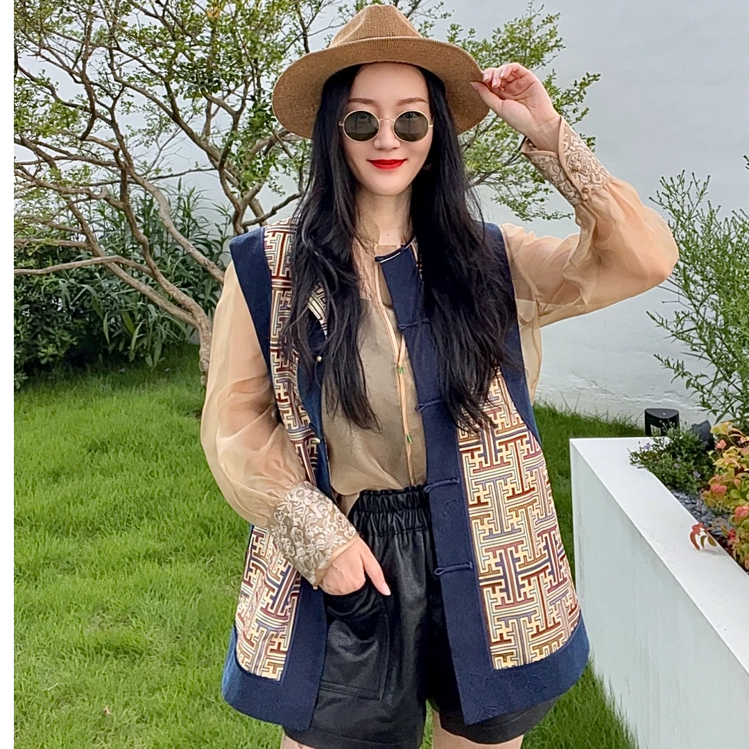 丸绔新中式欧根纱刺绣纱衣