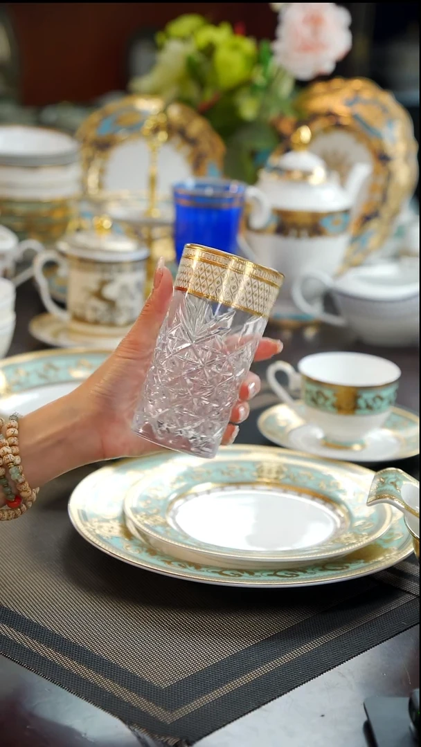 瓷片水晶玻璃杯2个