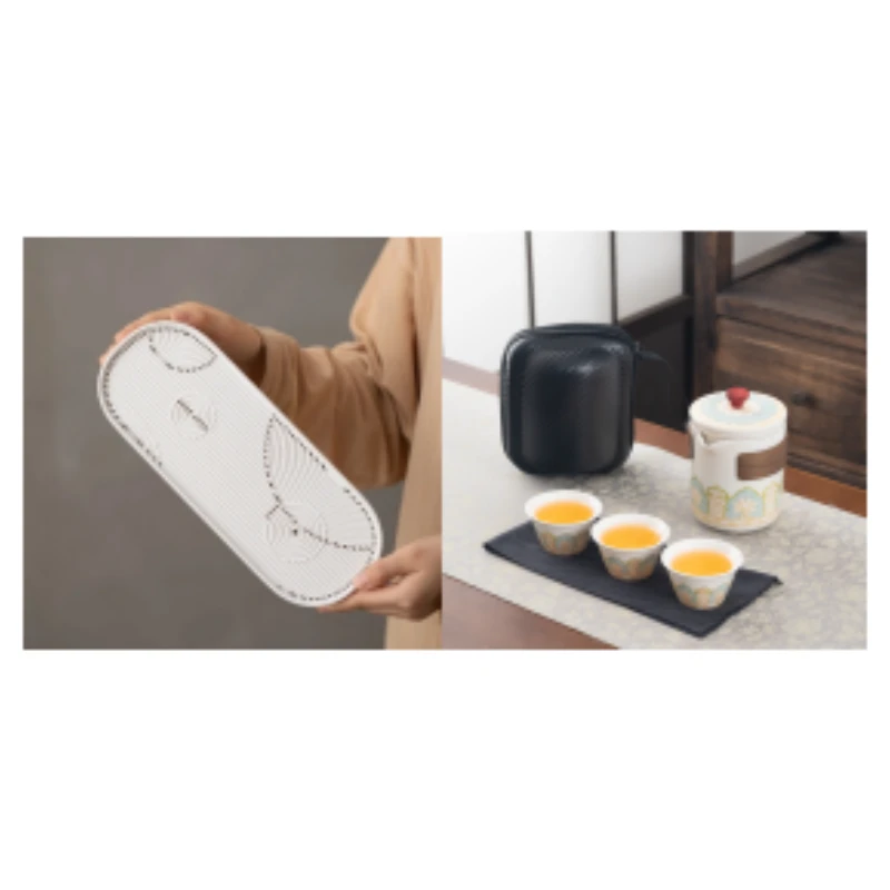 宝相花旅行茶具+密胺白色小茶盘ZH1666