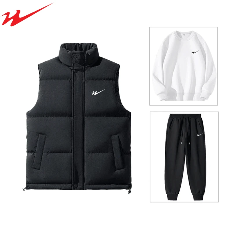 双星八特情侣立领棉马甲外套男女同款三件套卫衣卫裤休闲运动套装