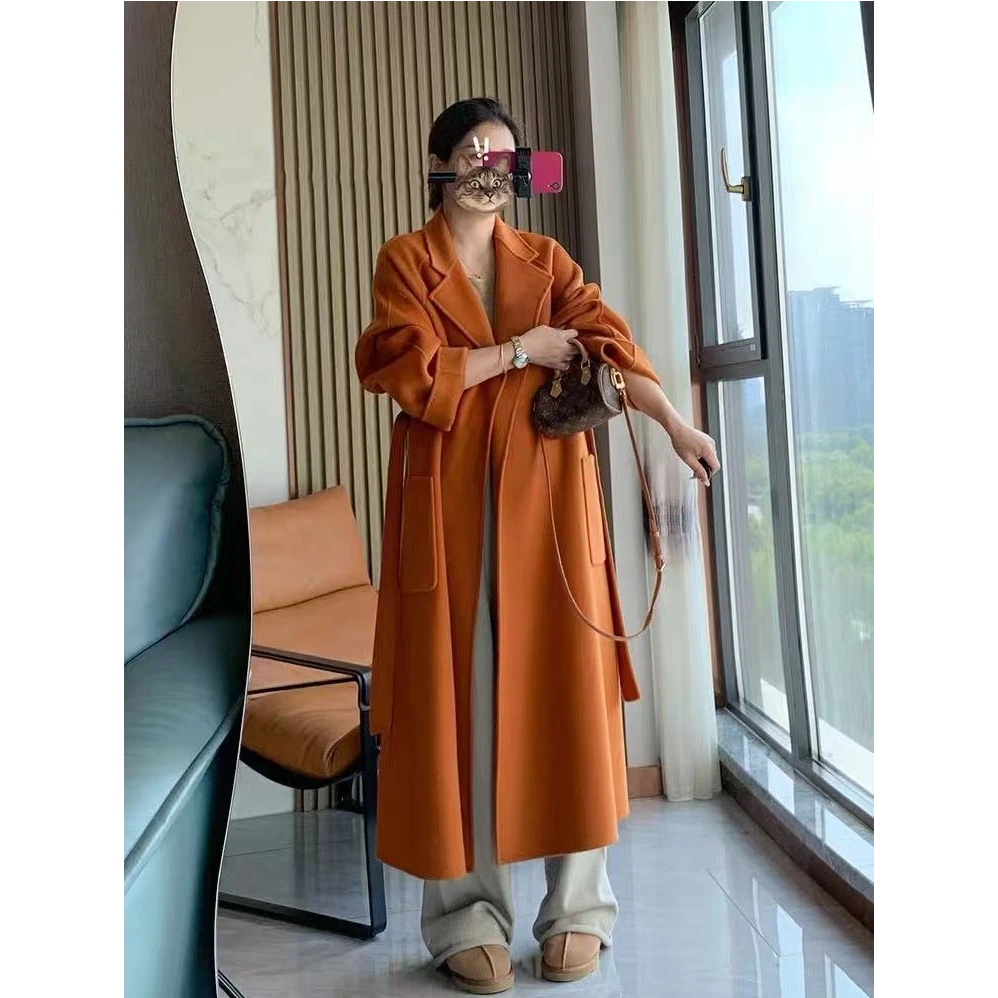 双面毛呢大衣女2024秋冬季新款中长款过膝韩系宽松呢子外套