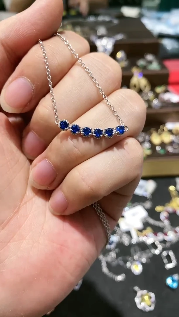 【闪购商品】蓝宝石颈饰银S925镶嵌项链