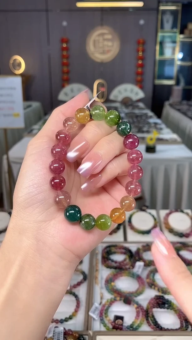 未镶嵌透体老矿碧玺彩虹单圈手串10mm+碧玺hon多样性发一条