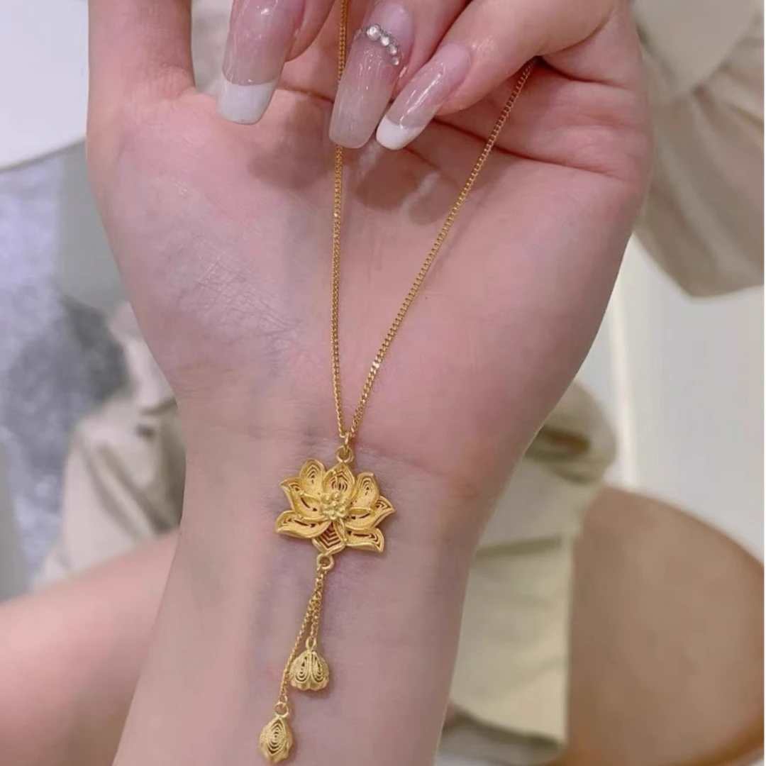 钛钢项链 钛钢铅玻璃项链 莲花时尚百搭气质不掉色精美项链