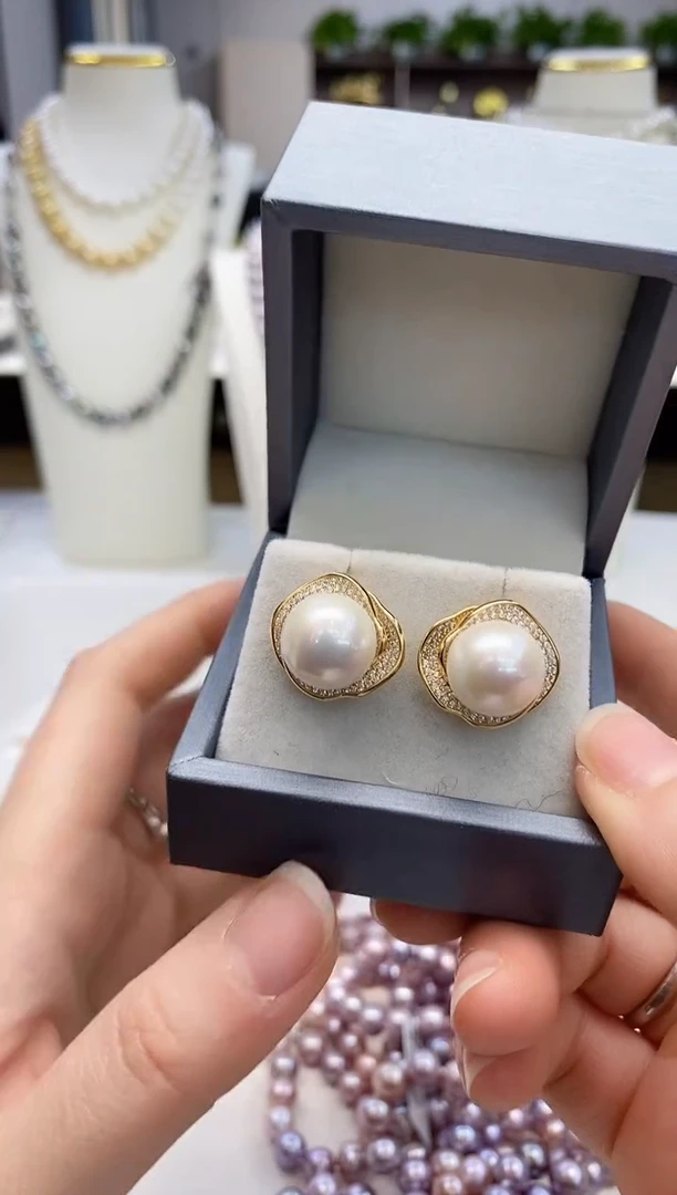 【闪购商品】淡水珍珠耳饰银S925镶嵌耳钉