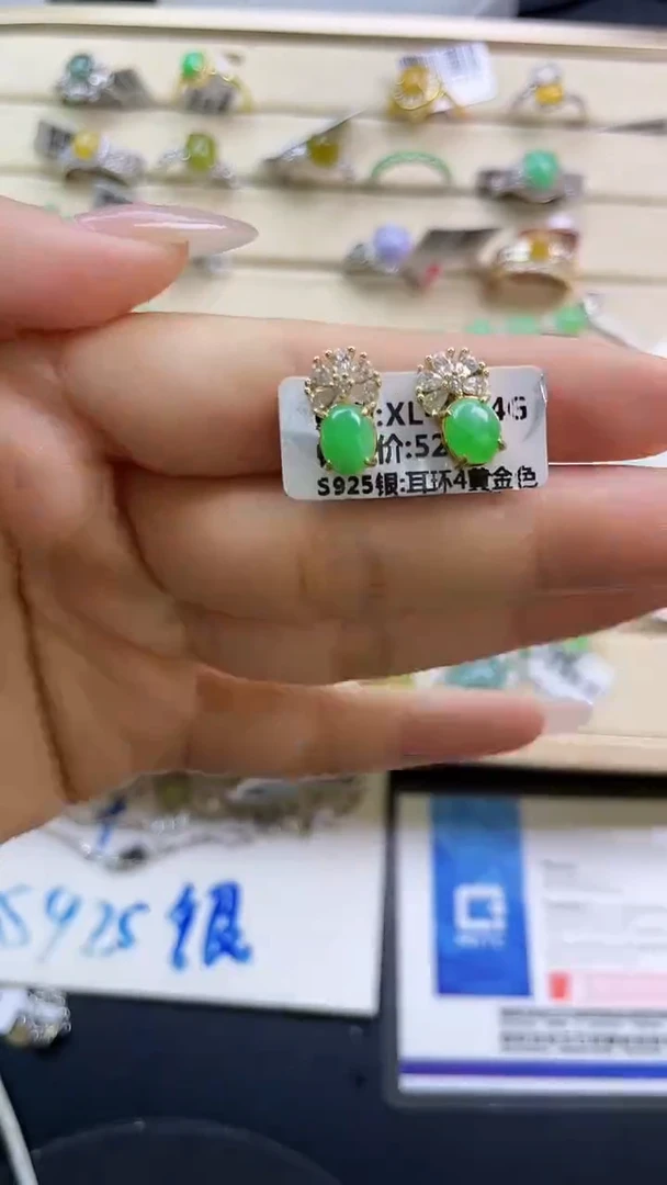 银S925镶嵌戒指翡翠翡翠 蛋面 银S925镶嵌