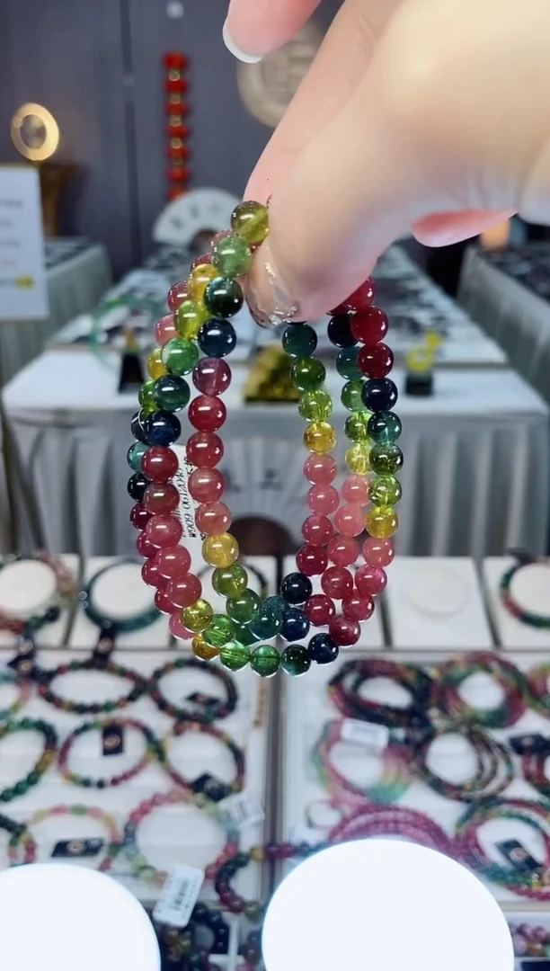 未镶嵌老矿碧玺色标透体三圈手串6mm+碧玺dan多样性发货一条