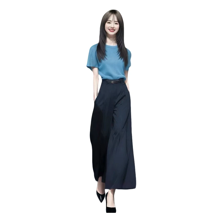 2025夏季时尚单衣夏季高腰小众显瘦裤子阔腿裤两件多巴胺夏季衣服