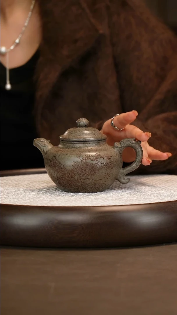 葛岳纯 莲子 葛窑古天青 300c/龙盖杯/开窗杯