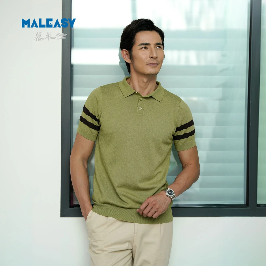 秋冬新款男士轻奢短袖针织衫时尚潮流休闲百搭修身商务针织短袖男